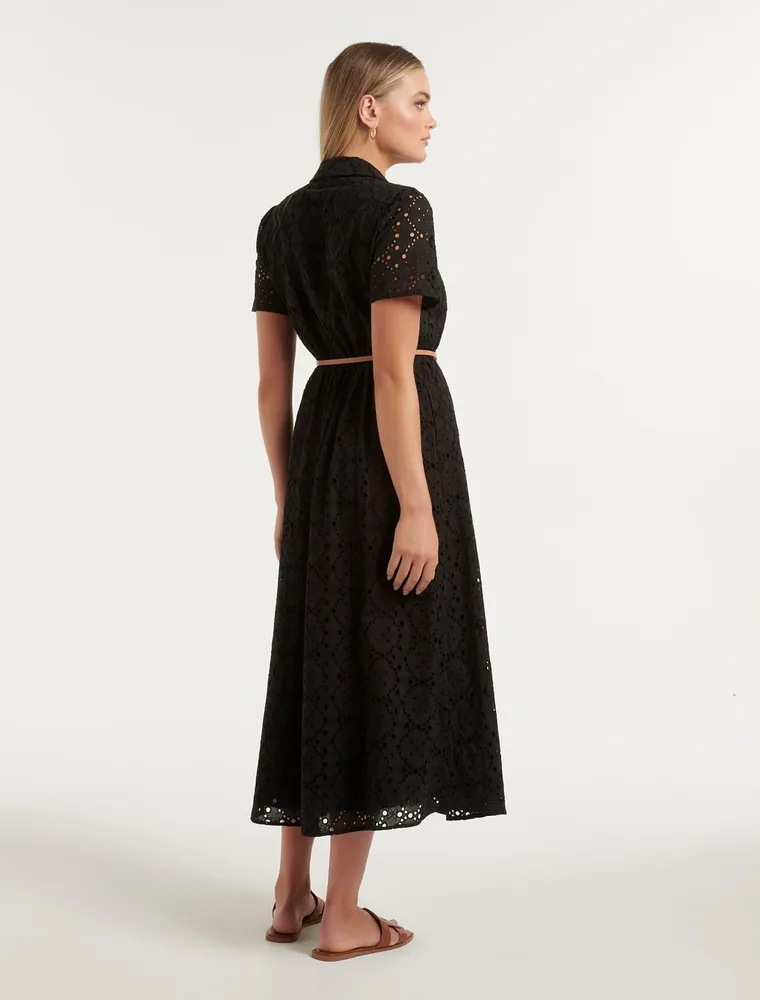 Hudson Embroidered Ruffle Midi Dress