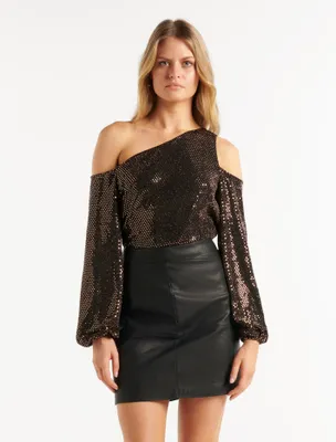 Maddy Metallic Tipped-Shoulder Top