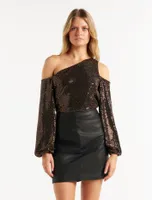 Maddy Metallic Tipped Shoulder Top