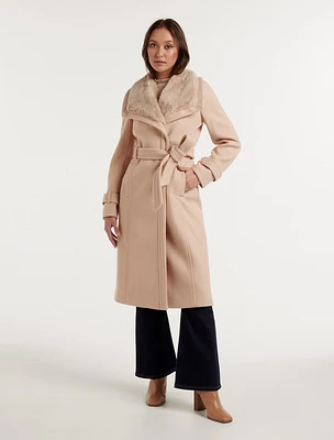 Talia Faux Fur Collar Wrap Coat