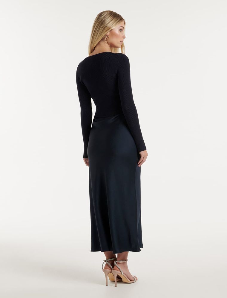 Alicia Long Sleeve Mixed-Knit Dress