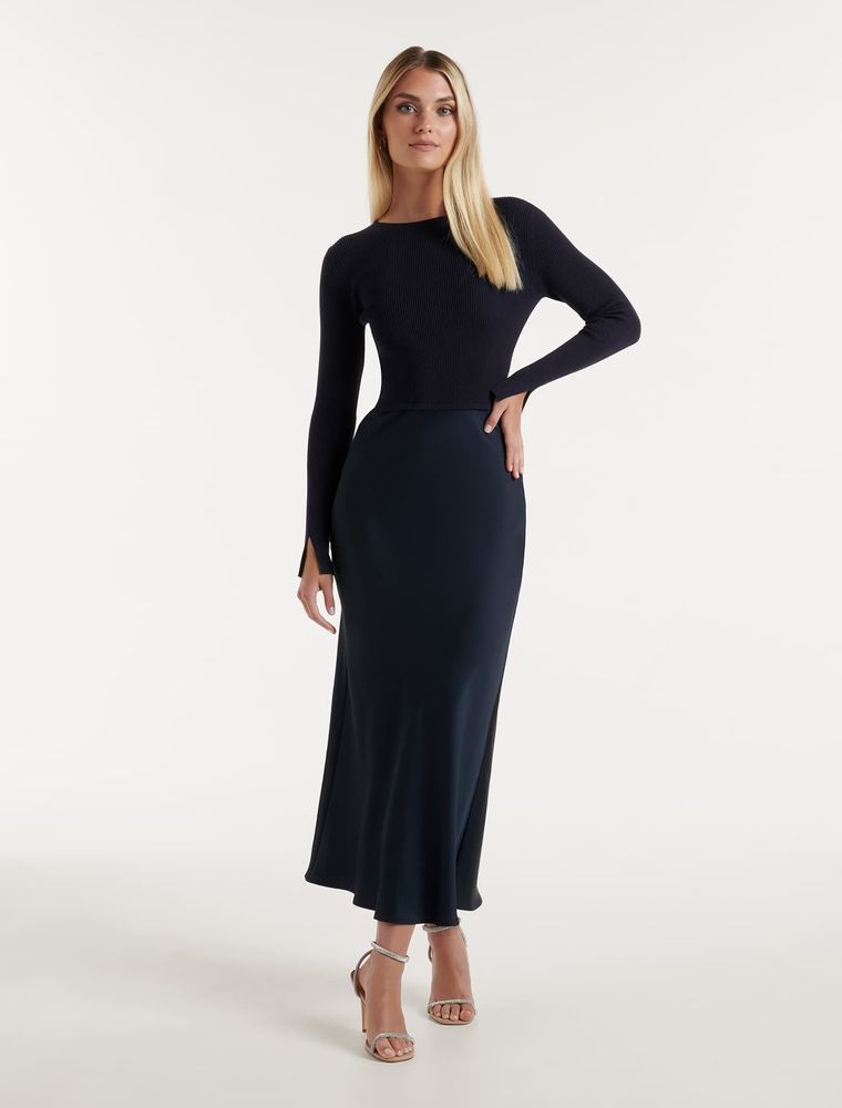 Alicia Long Sleeve Mixed-Knit Dress