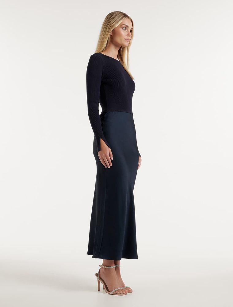 Alicia Long Sleeve Mixed-Knit Dress