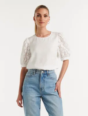 Cleo Broderie-Sleeve Blouse