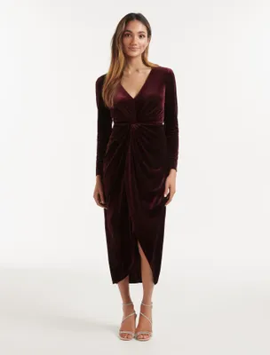 Sofia Petite Velvet Twist Midi Dress - Women's Fashion | Ever New