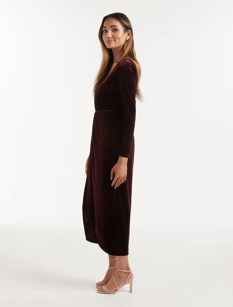 Sofia Petite Velvet Twist Midi Dress - Women's Fashion | Ever New