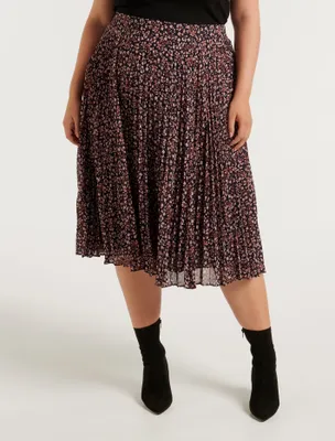 Hailee Curve Pleated Skirt Dark Floral Print - 12 to 20 Women's Plus Midi Skirts