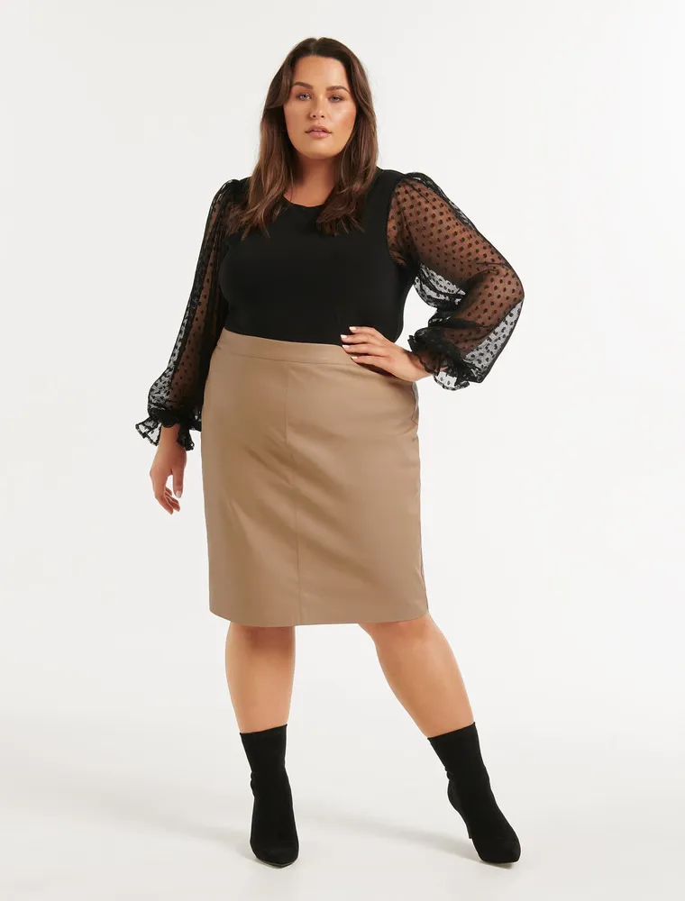 Carla Curve Vegan Leather Midi Skirt