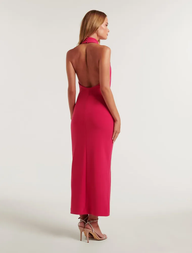 Eva High-Neck Split Bodycon Dress