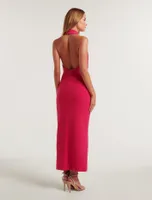 Eva High-Neck Split Bodycon Dress