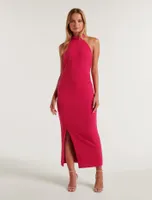 Eva High-Neck Split Bodycon Dress