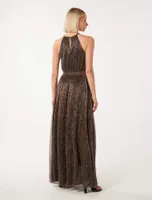 Brady Plisse Halter Neck Dress Bronze - 0 to 12 Women's Occasion Dresses