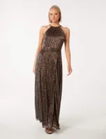 Brady Plisse Halter Neck Dress Bronze - 0 to 12 Women's Occasion Dresses