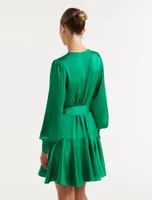 Matilda Satin Mini Dress in Green - Size 0 to 12 - Women's Mini Dresses