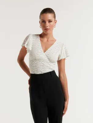 Claude Lace Flutter-Sleeve Top