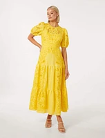 Lottie Broderie Midi Dress Yellow - 0 to 12 Women's Dresses