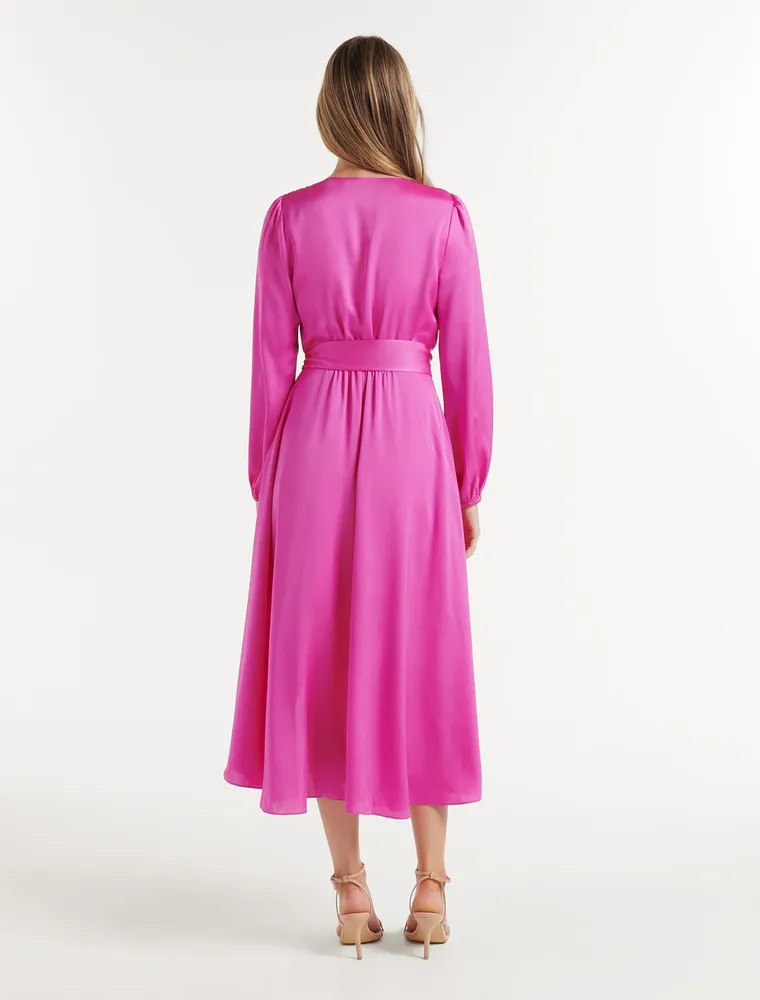 Marilyn Satin Wrap Midi Dress