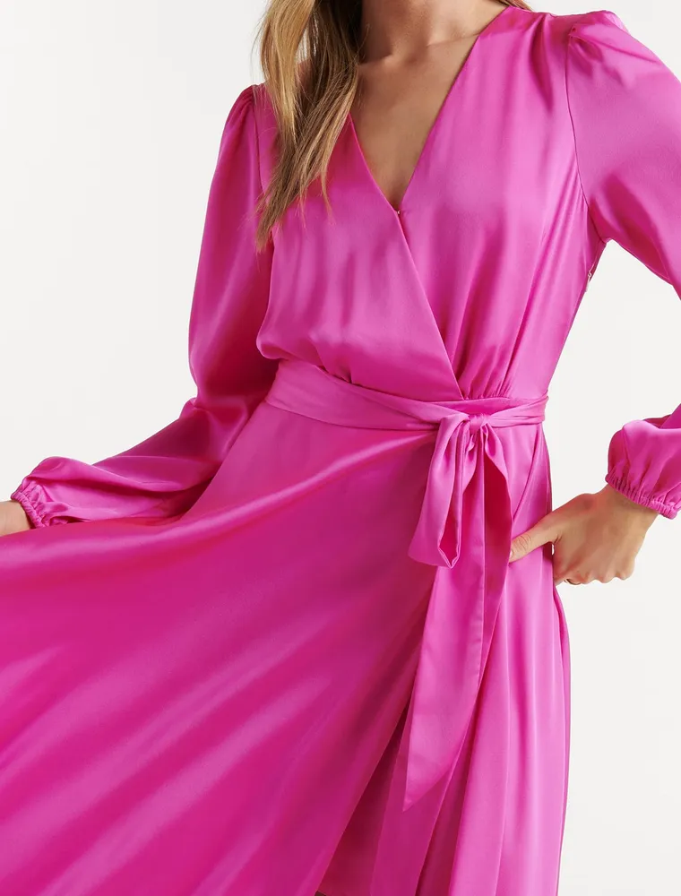 Marilyn Satin Wrap Midi Dress