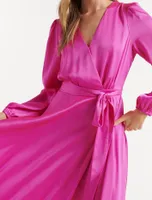 Marilyn Satin Wrap Midi Dress