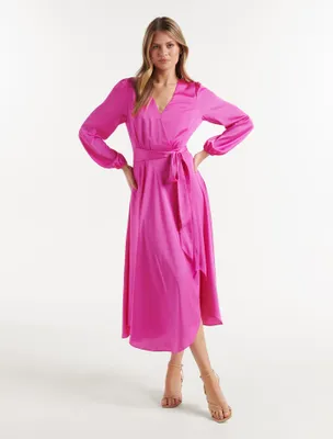 Marilyn Satin Wrap Midi Dress