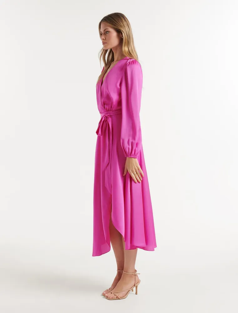 Marilyn Satin Wrap Midi Dress