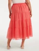 Maia Curve Tiered Belted Midi Skirt