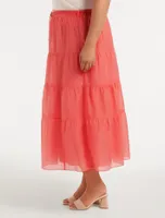 Maia Curve Tiered Belted Midi Skirt
