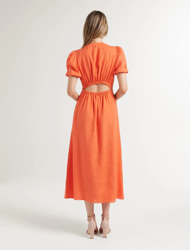 Arabella Puff-Sleeve Shirt Dress Orange - 4 to 16 Women's Day Dresses