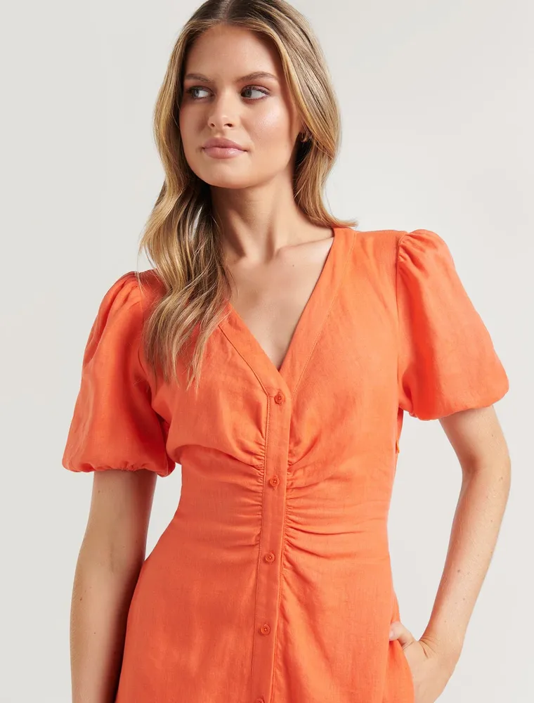 Arabella Puff-Sleeve Shirt Dress Orange - 4 to 16 Women's Day Dresses