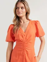 Arabella Puff-Sleeve Shirt Dress Orange - 4 to 16 Women's Day Dresses