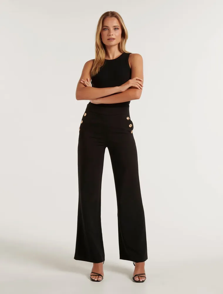 Megan Button Wide-Leg Pants