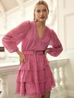 Nancy Plisse Tiered Mini Dress