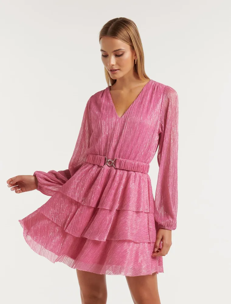Nancy Plisse Tiered Mini Dress