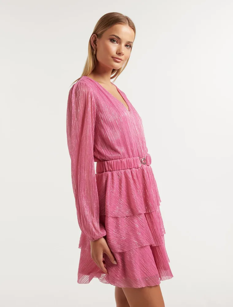 Nancy Plisse Tiered Mini Dress