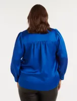 Sadie Curve Satin Wrap Blouse Azure Blue - 12 to 18 Women's Plus Blouses