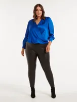 Sadie Curve Satin Wrap Blouse Azure Blue - 12 to 18 Women's Plus Blouses