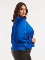 Sadie Curve Satin Wrap Blouse Azure Blue - 12 to 18 Women's Plus Blouses