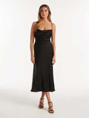 Opal Bias Cowl Satin Midi Dress - Women's Fashion | Ever New