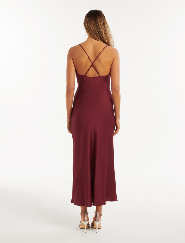 Opal Bias Cowl Satin Midi Dress