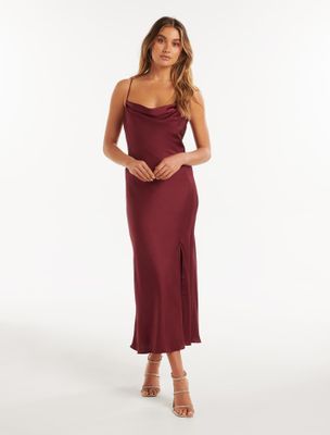 Opal Bias Cowl Satin Midi Dress