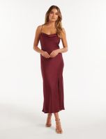 Opal Bias Cowl Satin Midi Dress