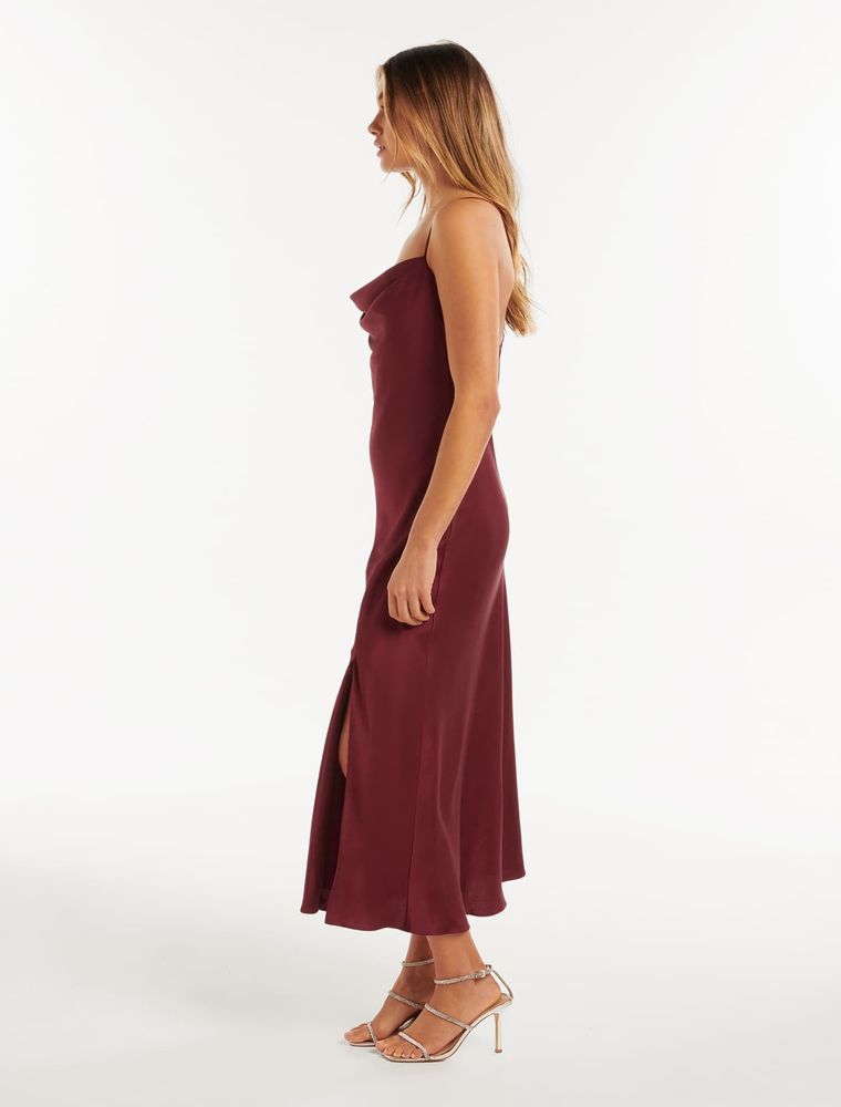 Opal Bias Cowl Satin Midi Dress