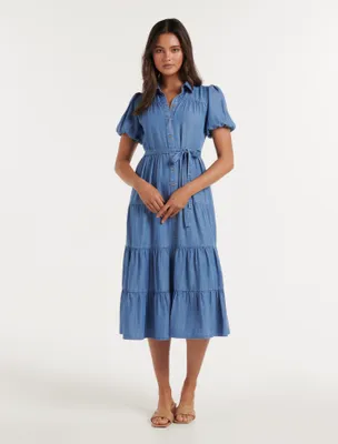 Lily Denim Tiered Midi Dress