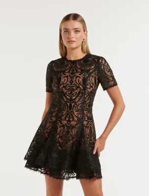 Cornelia Layered Lace Mini Dress Black - 0 to 12 Women's Dresses