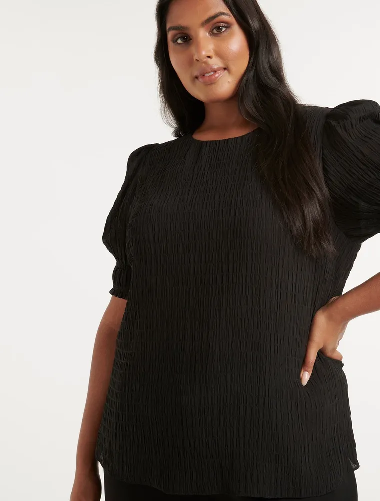 Monti Curve Textured Puff-Sleeve Blouse