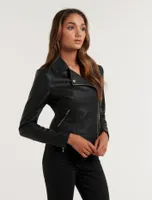 Heidi Petite Vegan Leather Biker Jacket