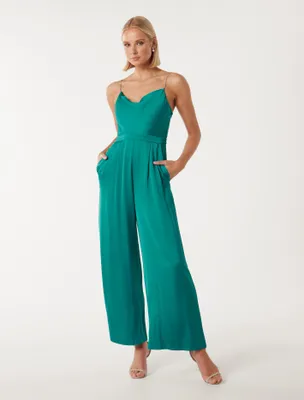 Gloria Cowl Neck Jumpsuit in Teal - Size 0 to 12 - Women's Jumpsuits