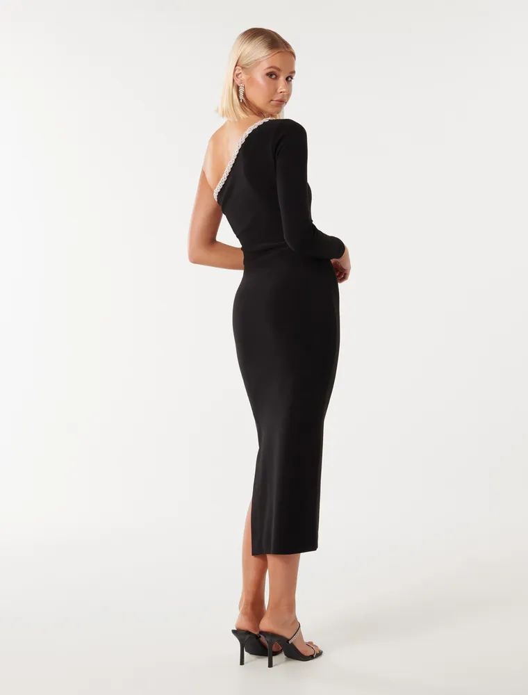 Monique One-Shoulder Trim Bodycon Dress in Black - Size 0 to 12 - Women's Event Dresses