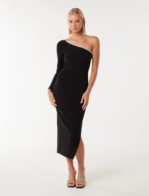 Monique One-Shoulder Trim Bodycon Dress in Black - Size 0 to 12 - Women's Event Dresses