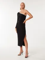 Monique One-Shoulder Trim Bodycon Dress in Black - Size 0 to 12 - Women's Event Dresses